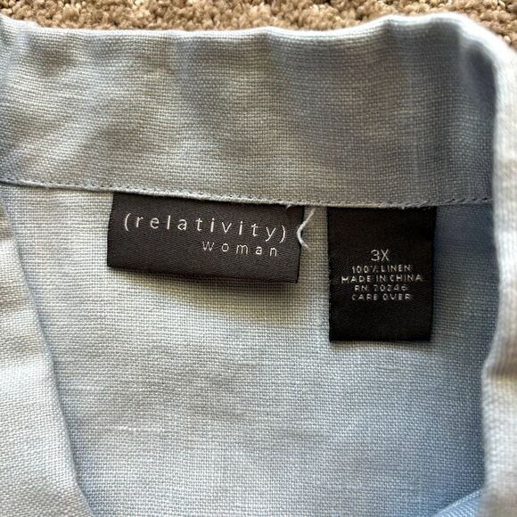 Relativity Woman 100% Linen Long Sleeve Button Down Shirt Women's 3X Light Blue - Picture 4 of 7